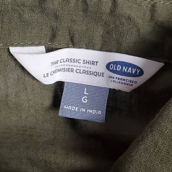 Old Navy Olive Green Button Front Classic Shirt Size L - Picture 4 of 6